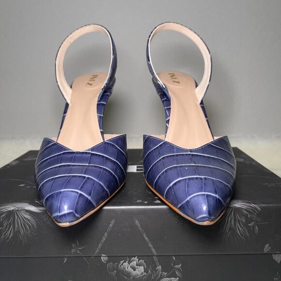 Inez Diana Slingback heel stiletto, azul blue croco, size 10 - Picture 2 of 10